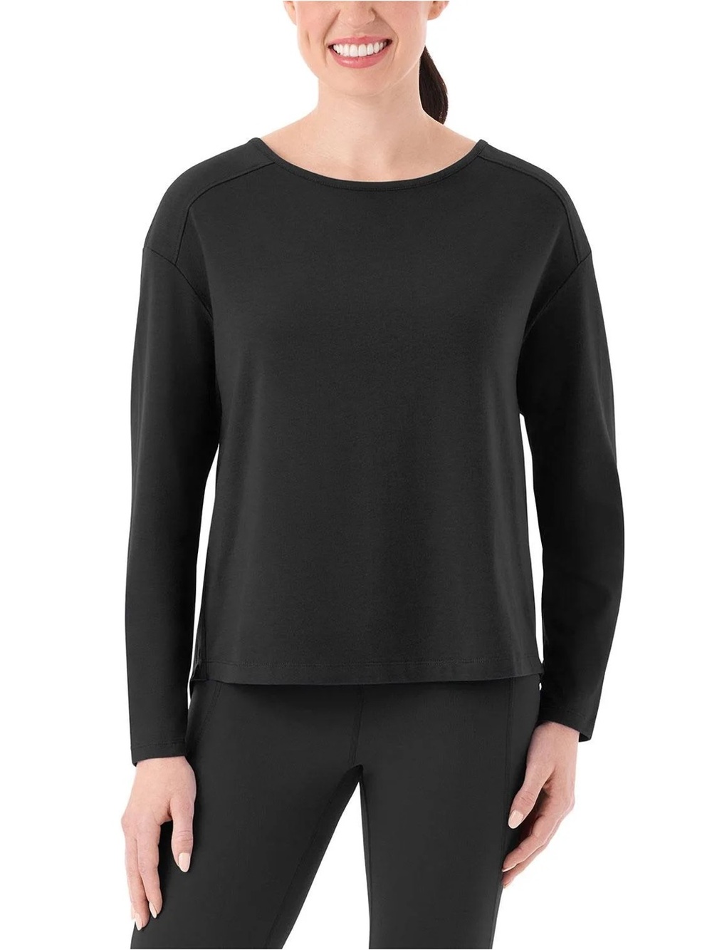 Members Mark Long Sleeve Active Tee Black Keyhole back- Size Large